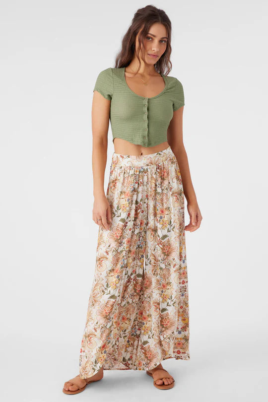 TYMEA SOFIA FLORAL FLY AWAY BEACH PANTS Chic Faux Leather Pants