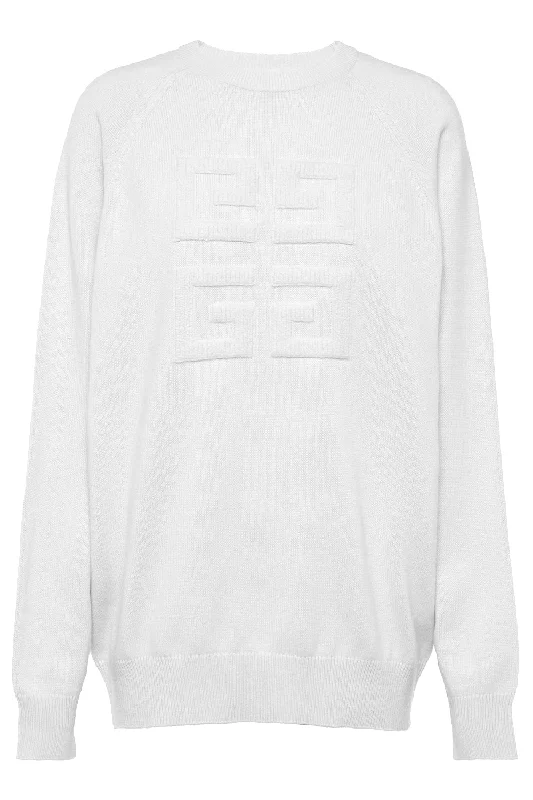 4G Sweater - Ivory Solid Color Striped Floral Print