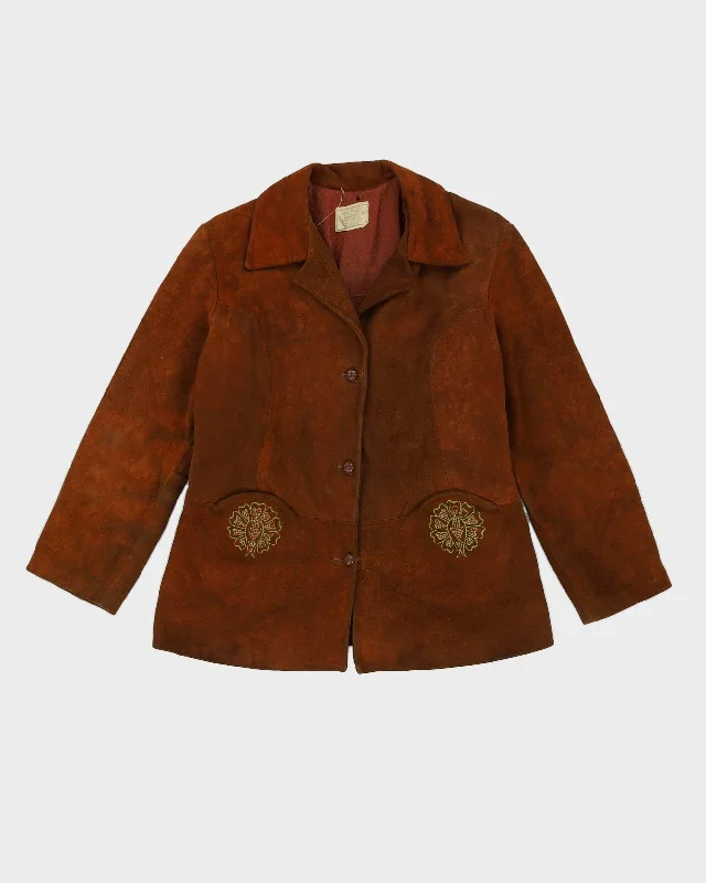Vintage 1970s Brown Suede |Jacket - S Knit Fabric Woven Fabric Fleece Fabric