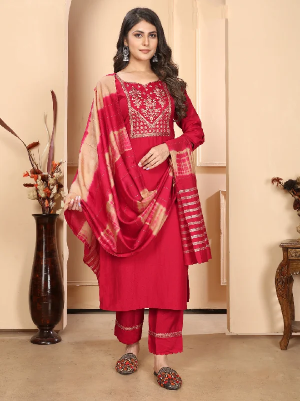 Red Readymade Pant Suit With Designer Sequance Embroidery Work Casual Yoga Pants
