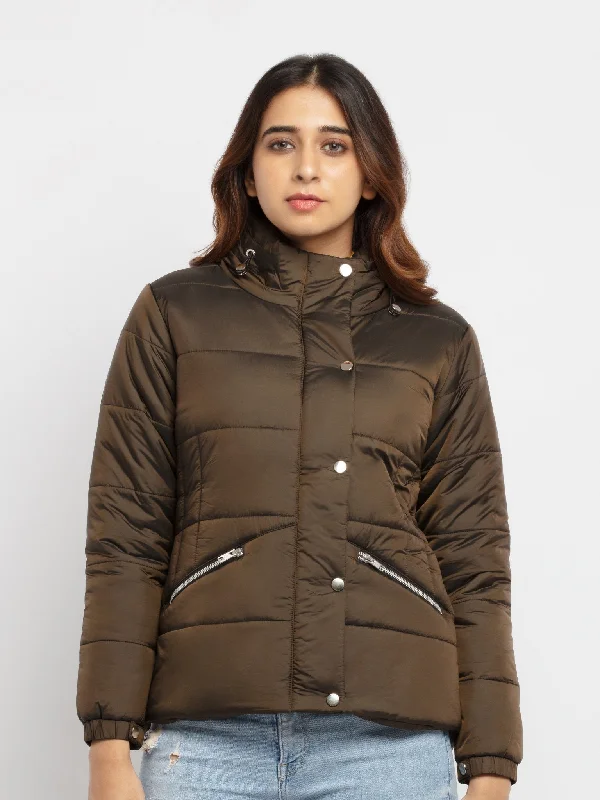 Women's Quilted High Neck Jacket Nylon Fabric Polyester Fabric Spandex Fabric