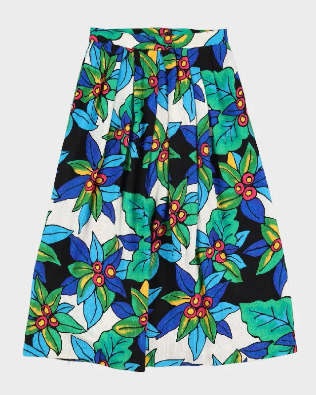 1990s Mr Leonard Blue Patterned Skirt - M velvet skirt luxurious