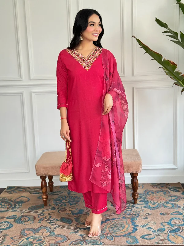 Red Designer Readymade Pant With Printed Embroidery Work Classic Pleated Pants
