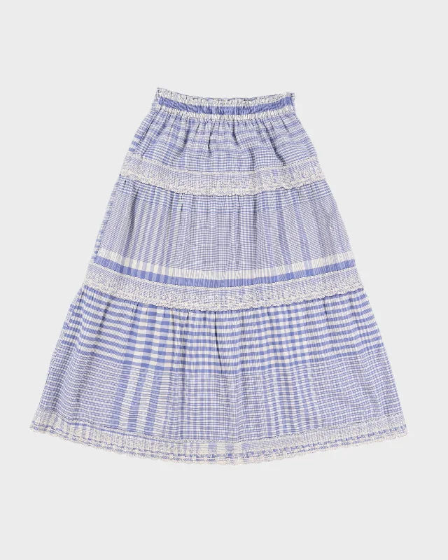 Vintage 90s Blue Family Purple Gingham Lace Midi Skirt - M chiffon skirt flowing
