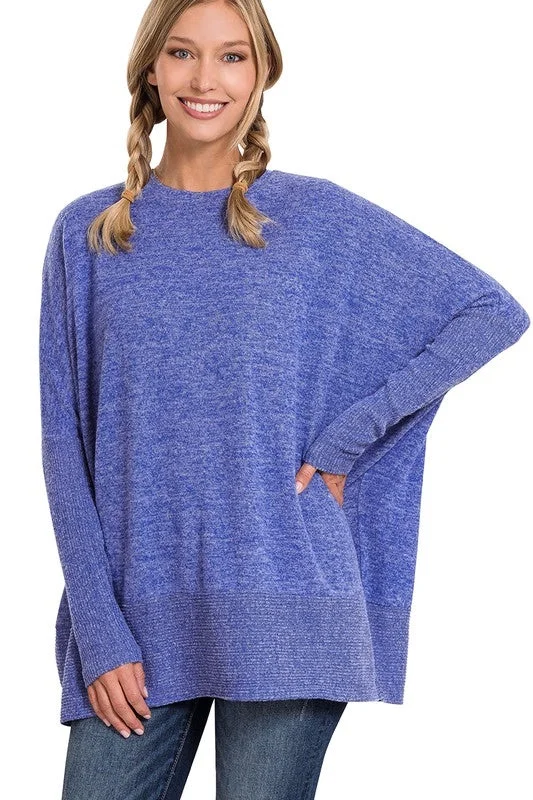 Zenana Free Flowing Fall Sweater - Bright Blue Turtle Neck Boat Neck Asymmetrical Neck Zenana Free Flowing Fall Sweater - Bright Blue Turtle Neck Boat Neck Asymmetrical Neck