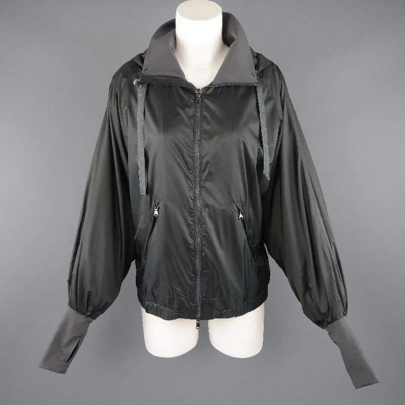 RLX by RALPH LAUREN Size S Gray Nylon Hooded Batwing Sleeve Jacket Zip Front Button Front Snap Front RLX by RALPH LAUREN Size S Gray Nylon Hooded Batwing Sleeve Jacket Zip Front Button Front Snap Front