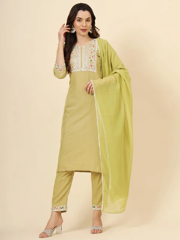 Green Attractive Looking Readymade Pant Suit With Designer Embroidery Work Stretch Fit Pants Green Attractive Looking Readymade Pant Suit With Designer Embroidery Work Stretch Fit Pants