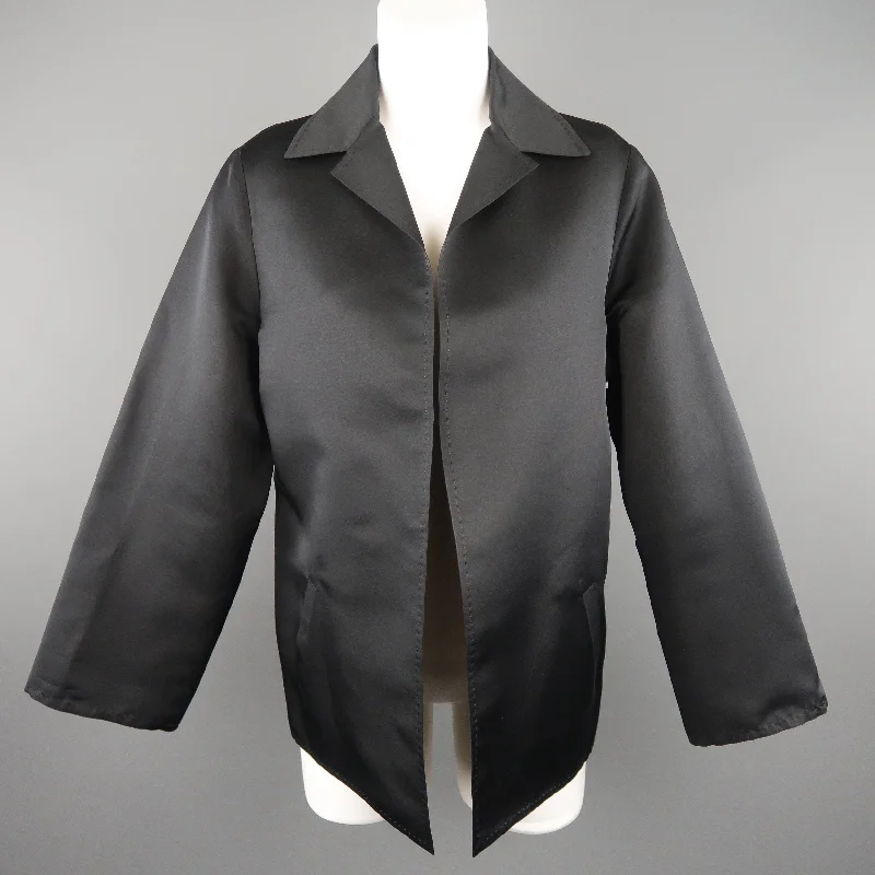 DUSAN Size M Black Silk Satin Collared Open Front Jacket Satin Jacket Silk Jacket Chiffon Jacket DUSAN Size M Black Silk Satin Collared Open Front Jacket Satin Jacket Silk Jacket Chiffon Jacket