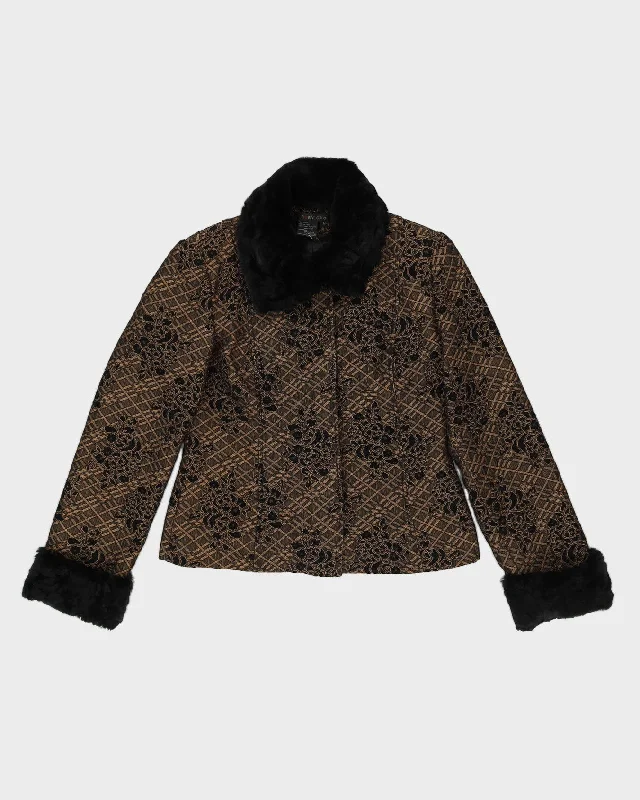 Black Brocade With Faux Fur Blazer Jacket - M Wool Jacket Cashmere Jacket Tweed Jacket Black Brocade With Faux Fur Blazer Jacket - M Wool Jacket Cashmere Jacket Tweed Jacket