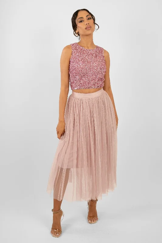 Cleo Pink Tulle Midi Skirt velvet skirt rich