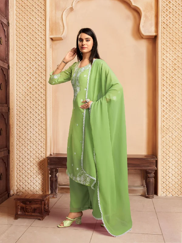 Green Designer Readymade Pant Suit With Lacknowi Chikankari Embroidery Work Comfortable Maternity Pants Green Designer Readymade Pant Suit With Lacknowi Chikankari Embroidery Work Comfortable Maternity Pants