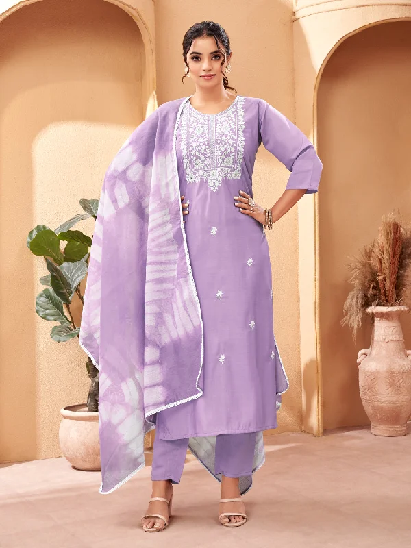 Purple Attractive Designer Readymade Pant Suit With Printed Embroidery Work Classic Bootcut Trousers Purple Attractive Designer Readymade Pant Suit With Printed Embroidery Work Classic Bootcut Trousers
