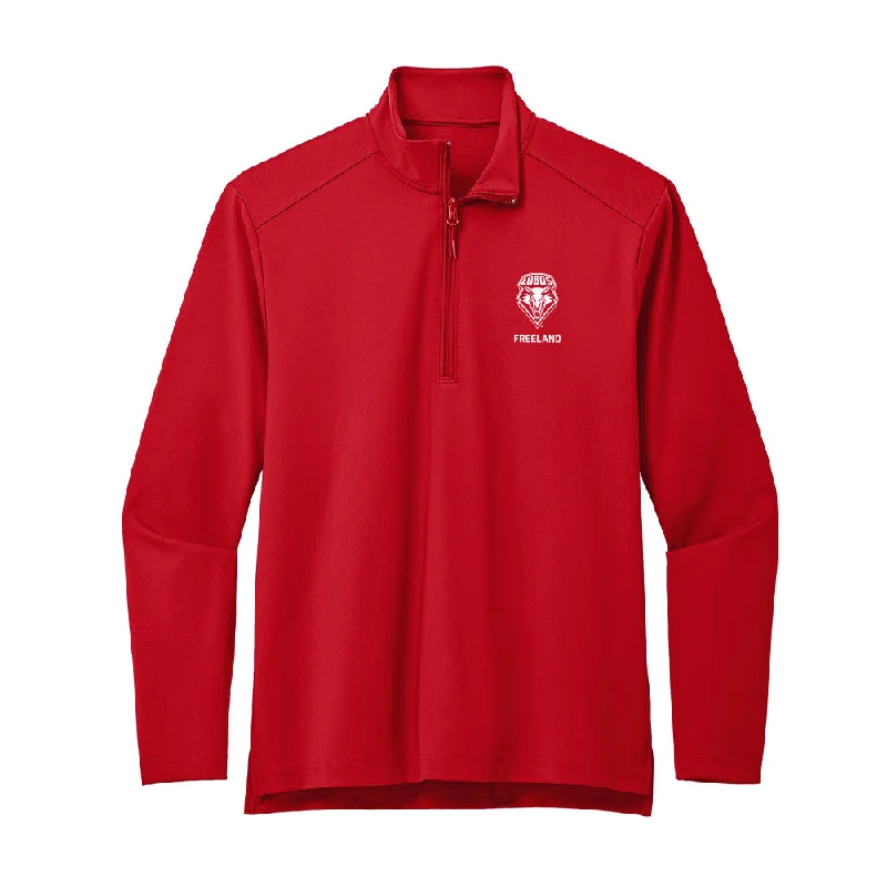 New Mexico - NCAA Women's Cross Country : Millie Freeland - Premium Quarter Zip Jacket Denim Jacket Leather Jacket Suede Jacket New Mexico - NCAA Women's Cross Country : Millie Freeland - Premium Quarter Zip Jacket Denim Jacket Leather Jacket Suede Jacket