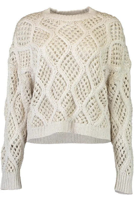 Dazzling Net Cable Sweater Boat Neck Shawl Collar Notched Collar