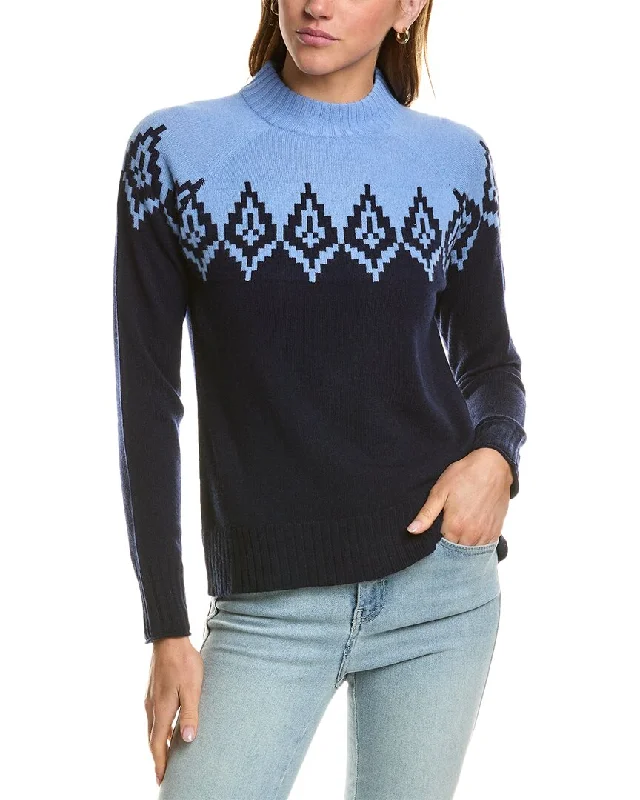 Hannah Rose Diamond Peak Fairisle Wool & Cashmere-Blend Sweater Notch Collar Peter Pan Collar Cowl Neck
