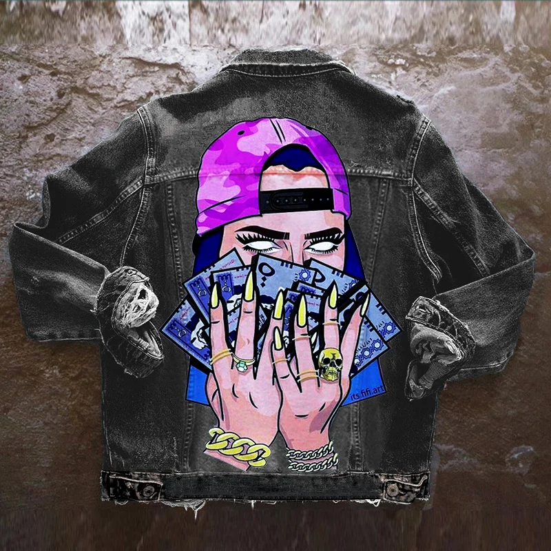Women Casual Long Sleeves Graphic Printed Single-Breasted Denim Jacket Toggled Jacket Drawstring Jacket Belted Jacket Women Casual Long Sleeves Graphic Printed Single-Breasted Denim Jacket Toggled Jacket Drawstring Jacket Belted Jacket