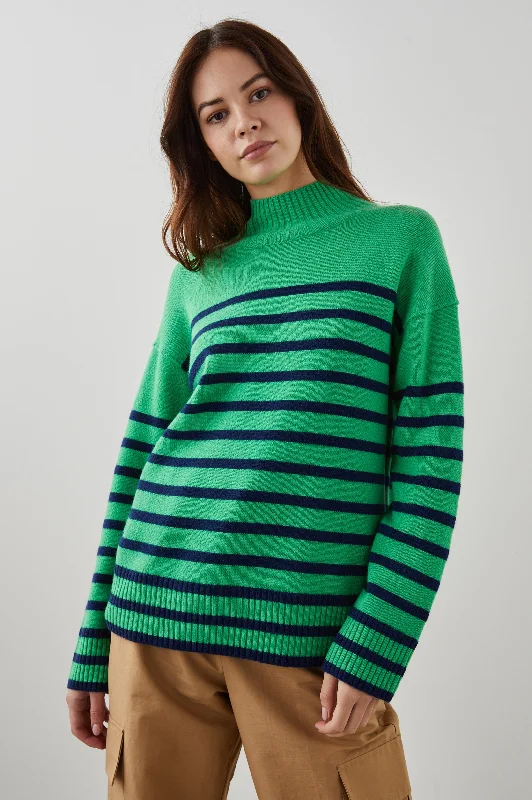 SASHA SWEATER - KELLY NAVY STRIPE Hooded Sweater Collared Sweater Shawl Collar