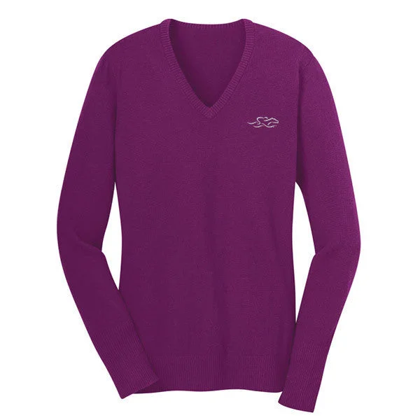 Fine Gauge V Neck Sweater - Berry Satin Blend Silk Blend Wool Blend