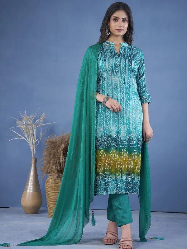 Mint Green Designer Readymade Pant Suit With Printed Embroidery Work Modern Bootcut Pants Mint Green Designer Readymade Pant Suit With Printed Embroidery Work Modern Bootcut Pants