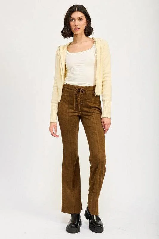 Emory Park Lace Up Suede Flared Pants Wide-Legged Palazzos