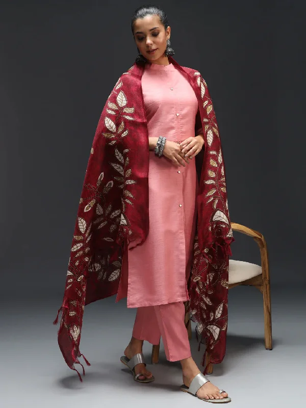 Baby Pink Designer Pant Suit With Embroidery Work Stylish Slim Trousers