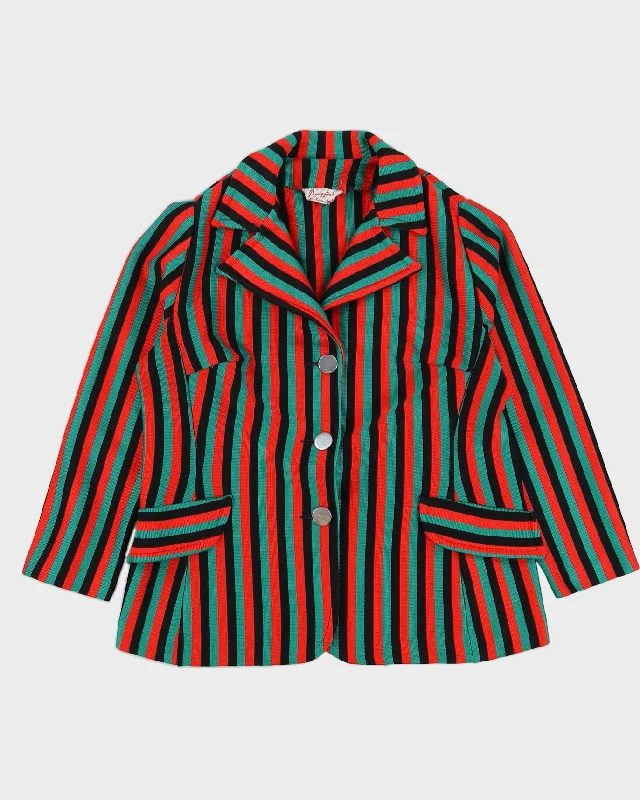 Vintage 1970s Striped Blazer Jacket - M Wool Fabric Cashmere Fabric Tweed Fabric