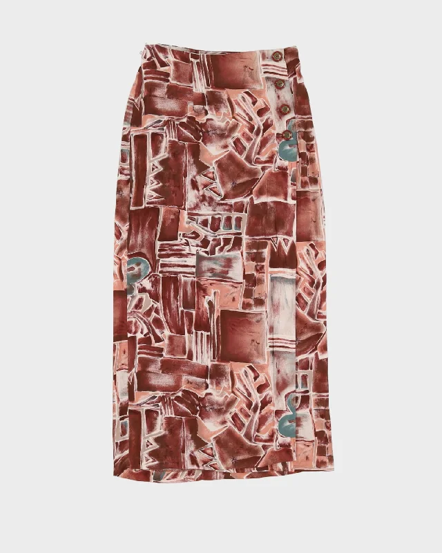 Vintage 1990s Brown Patterned Rayon Maxi Skirt - S boho skirt vibe