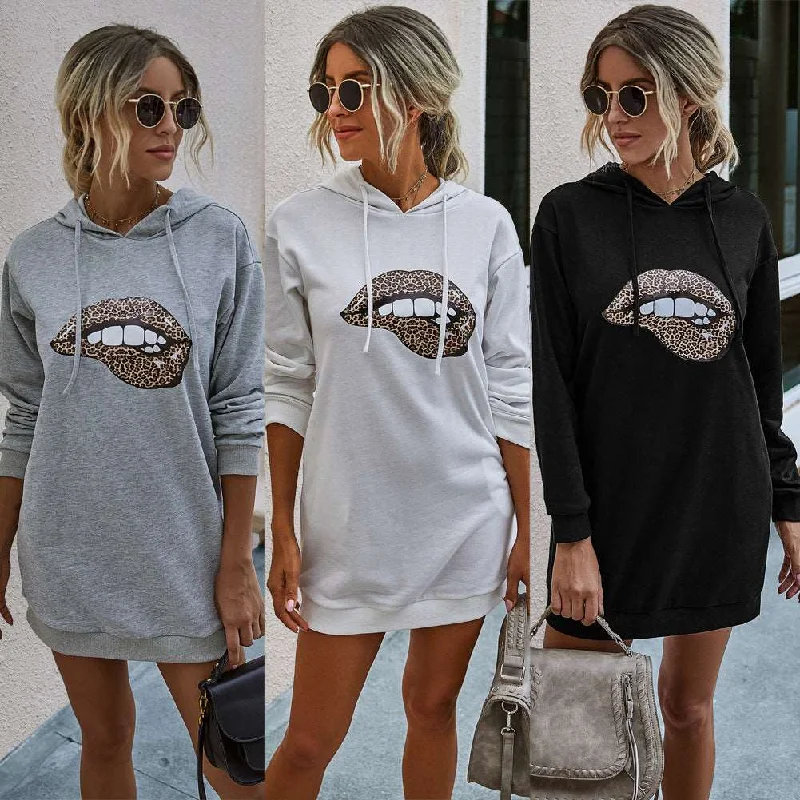 Fiery Kiss: Autumn Lip Heat Transfer Hooded Sweater Beaded Sweater Sequined Faux Fur