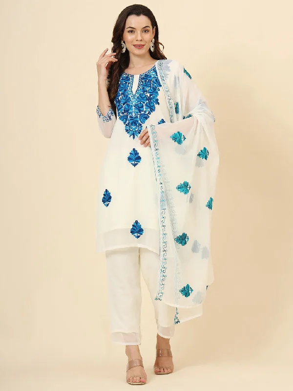 Blue Designer Attractive Readymade Pant Suit With Chikankari Embroidery Work High-Waist Trousers Blue Designer Attractive Readymade Pant Suit With Chikankari Embroidery Work High-Waist Trousers