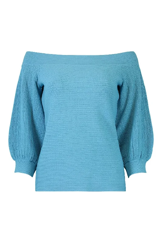 Gloria Sweater - Misty Blue Zippered Buttoned Snapped