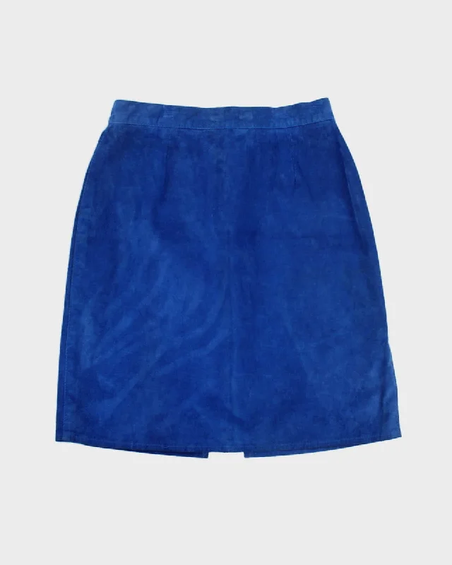 Vintage 80's Blue Leather Skirt - W:37 lace skirt intricate