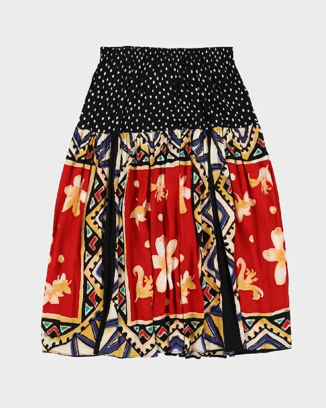 Vintage 1990s Patterned Maxi Skirt - M denim skirt durable