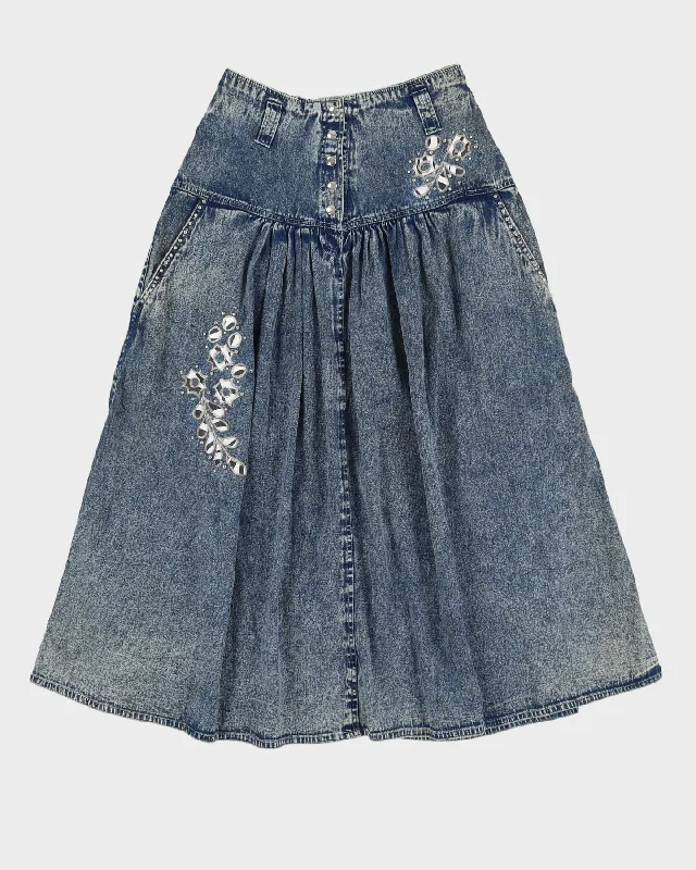 Vintage 1990s Stonewash Embellished Skirt - S high waist skirt