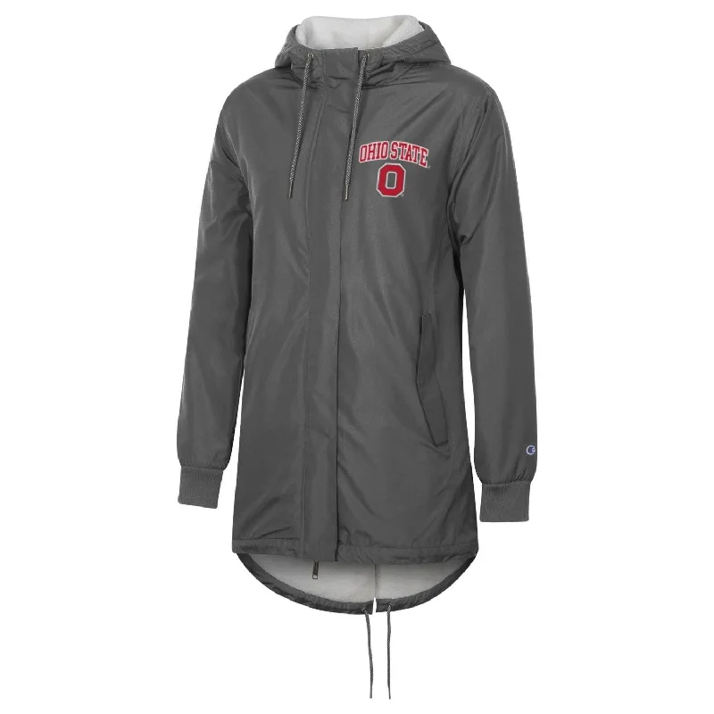 Ladies Ohio State Buckeyes Graphite Sherpa Lined Stadium Jacket Denim Fabric Leather Fabric Suede Fabric Ladies Ohio State Buckeyes Graphite Sherpa Lined Stadium Jacket Denim Fabric Leather Fabric Suede Fabric