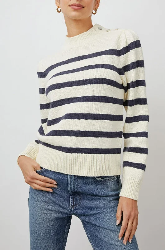 ALLIE SWEATER - IVORY NAVY STRIPE Seamless Knitted Crochet