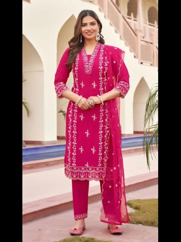 Rani Pink Designer Function Wear Readymade Pant Suit With Embroidery Work Cozy Fitted Pants Rani Pink Designer Function Wear Readymade Pant Suit With Embroidery Work Cozy Fitted Pants