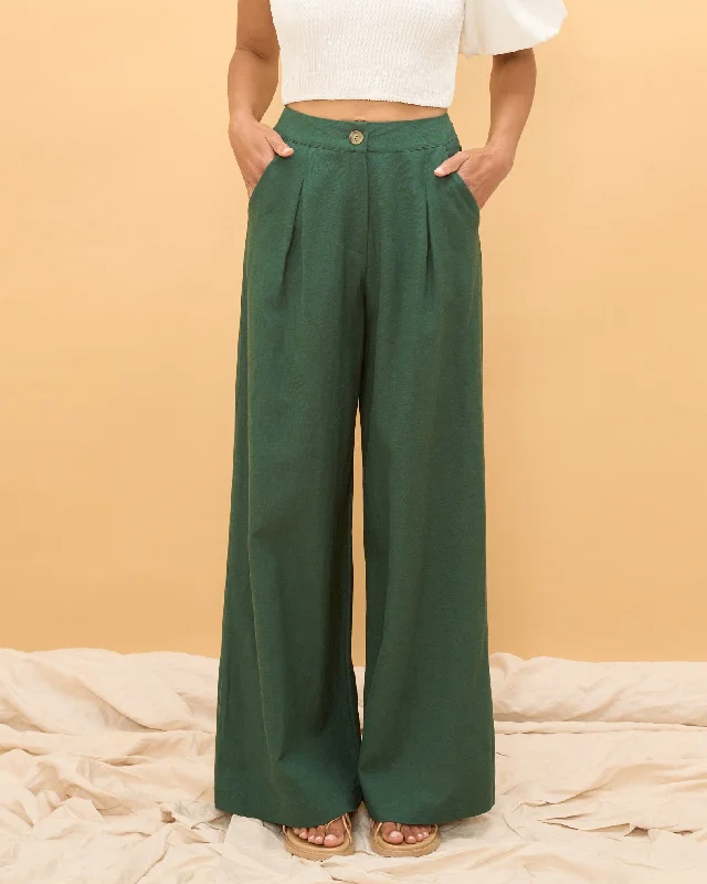 Maggie Forest Green Wide Leg Pants Casual Lounge Pants