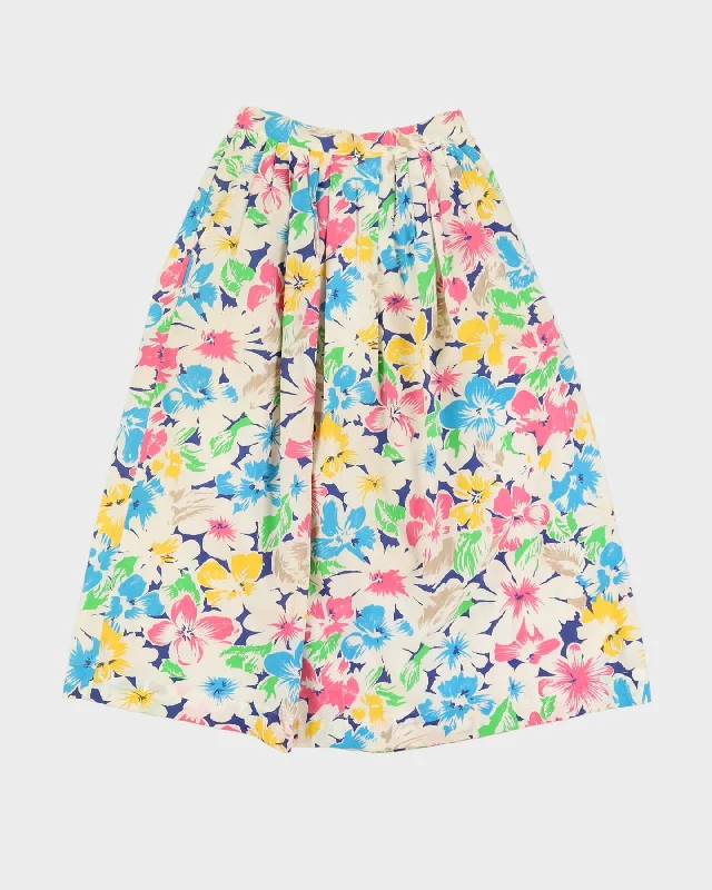 Vintage White With A Floral Pattern Skirt - XS ruffled skirt detail