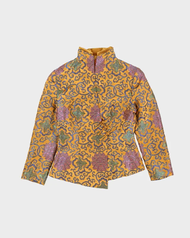 Golden Brocade Cheongsam Jacket - XS Trench Coat Raincoat Waterproof Jacket