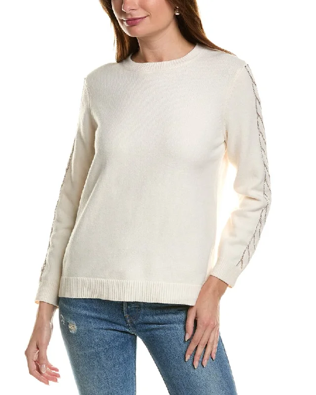 Anne Klein Embellished Sweater Cashmere Blend Cotton Blend Poly Blend