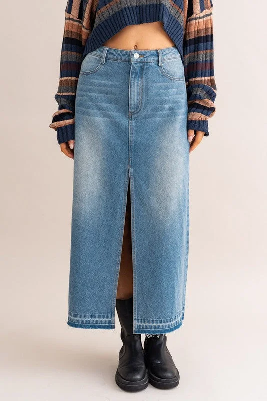 Jenna Distressed Denim Maxi Skirt - Final Sale silk skirt elegant