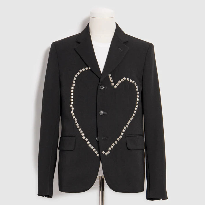 BLACK Comme des Garçons Studded Heart Jacket (Black) Notch Collar Jacket Peter Pan Collar Jacket Cowl Neck Jacket BLACK Comme des Garçons Studded Heart Jacket (Black) Notch Collar Jacket Peter Pan Collar Jacket Cowl Neck Jacket
