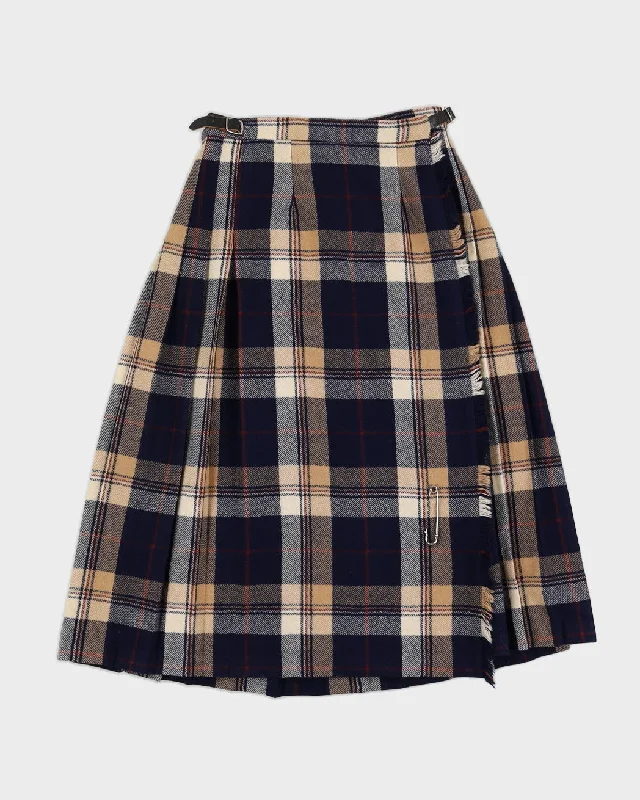 1990s Blue Plaid Wool Skirt - S flowy skirt hem