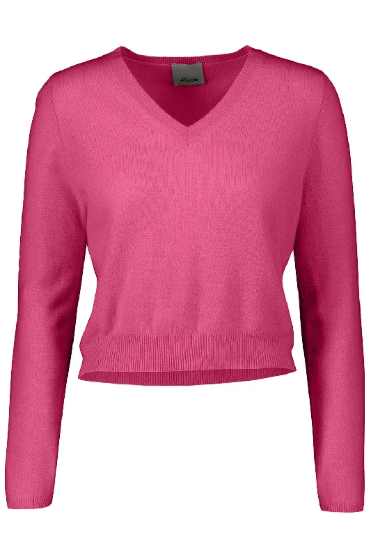 V-Sweater - Hot Pink Satin Blend Silk Blend Wool Blend