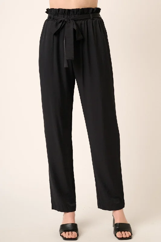SATIN STRAIGHT LEG PAPER BAG PANTS Comfortable Wide-Leg Pants