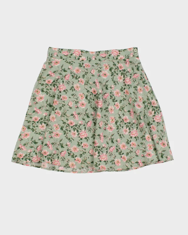 Vintage 90s Tracy Evans Green Floral Mini Skirt - S velvet skirt sumptuous