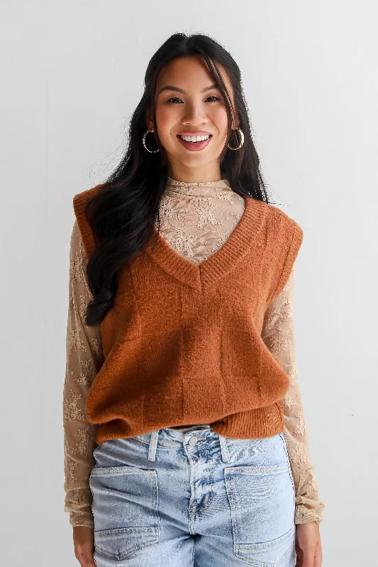 FINAL SALE - Perfect Classic Camel Sweater Vest Cable Knit Ribbed Knit Lace Knit