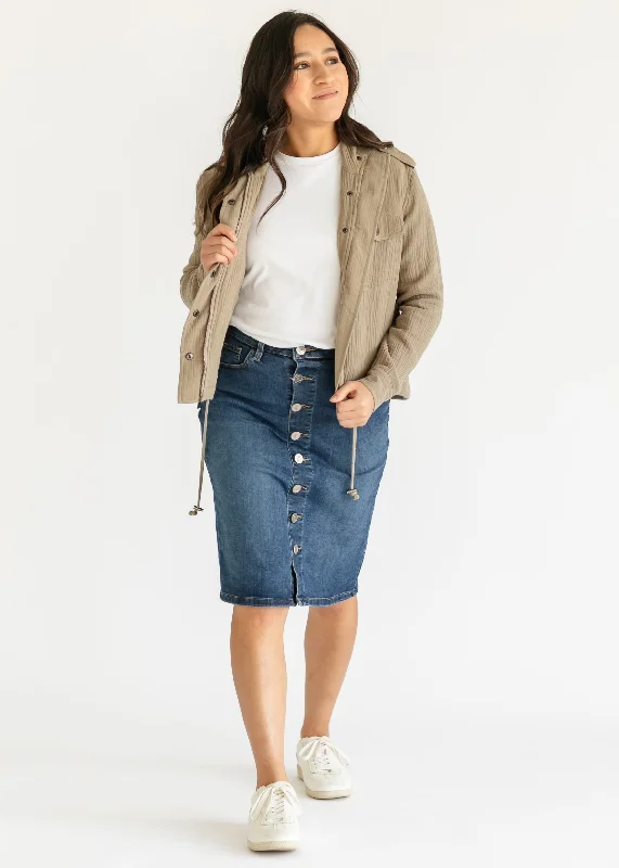 Zana Front Button Denim Midi Skirt cashmere skirt fine