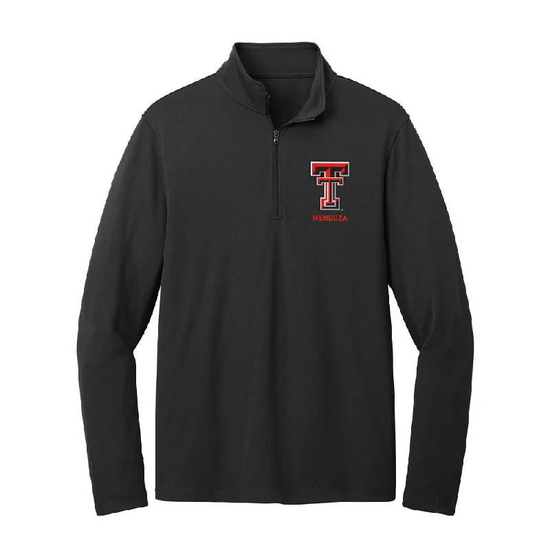 Texas Tech - NCAA Women's Cross Country : Amaya Mendoza - Lightweight Quarter Zip Jacket Wool Fabric Cashmere Fabric Tweed Fabric Texas Tech - NCAA Women's Cross Country : Amaya Mendoza - Lightweight Quarter Zip Jacket Wool Fabric Cashmere Fabric Tweed Fabric