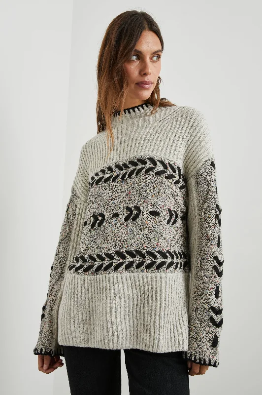 RAINI SWEATER - HEATHER CABLES Houndstooth Herringbone Solid